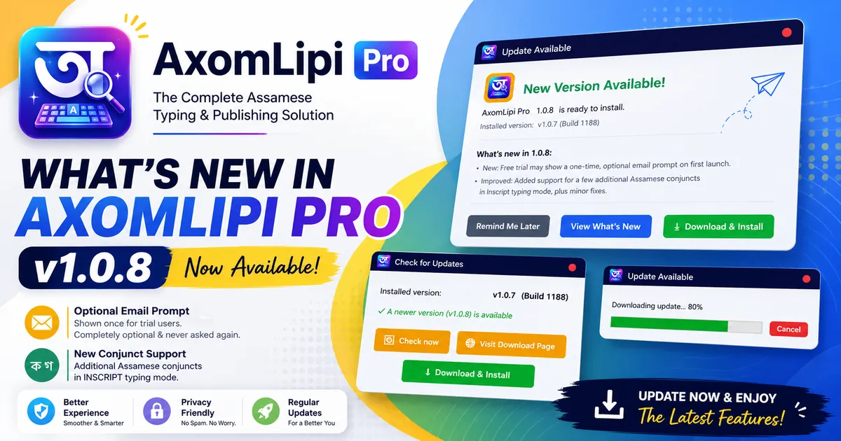 What's New in AxomLipi Pro v1.0.8